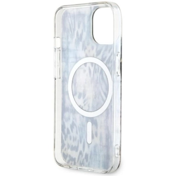 Etui Guess Leopard MagSafe na iPhone 14 - niebieskie