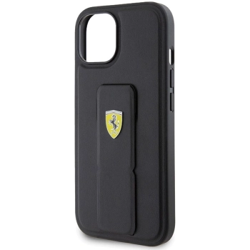 Etui Ferrari Grip Stand Metal Logo na iPhone 15 - czarne