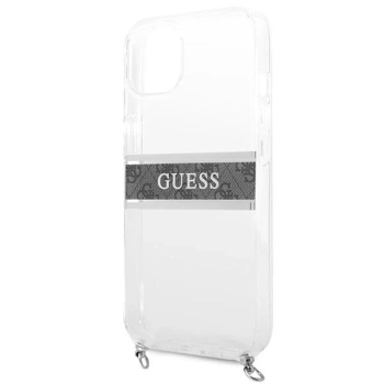 Etui Guess 4G Grey Strap Silver Chain na iPhone 13 mini - przezroczyste