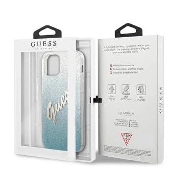 Etui Guess Glitter Gradient Script na iPhone 12 Pro Max - niebieskie