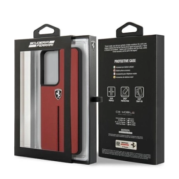 Etui Ferrari Off Track Leather Nylon Stripe na Samsung Galaxy S21 Ultra - czerwone