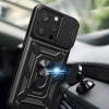 Pancerne etui z podstawką i osłoną aparatu do iPhone 15 Pro Hybrid Armor Camshield - czarny
