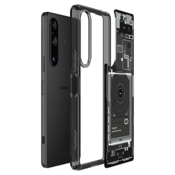 Etui Spigen Ultra Hybrid na Sony Xperia 1 V - ciemnoszare (wzór Zero One)