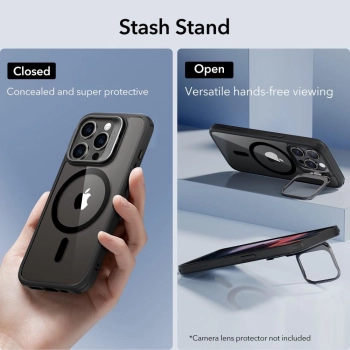 Etui ESR Classic Kickstand Halolock z MagSafe na iPhone 15 Pro - przezroczysto-czarne