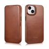 iCarer CE Oil Wax Premium Leather Folio Case skórzane etui iPhone 14 z klapką magnetyczne MagSafe brązowy (AKI14220705-BN)