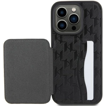 Etui Karl Lagerfeld Saffiano Cardslots and Stand Monogram Choupette do iPhone 15 Pro Max - czarne
