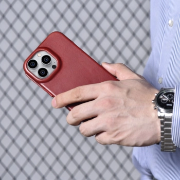 iCarer CE Oil Wax Premium Leather Folio Case skórzane etui iPhone 14 Pro Max z klapką magnetyczne MagSafe czerwony (AKI14220708-RD)