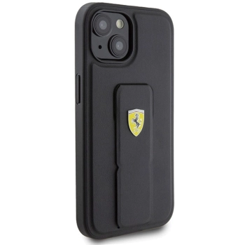 Etui Ferrari Grip Stand Metal Logo na iPhone 15 - czarne