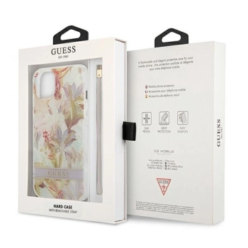 Etui Guess Flower Strap na iPhone 13 mini - fioletowe
