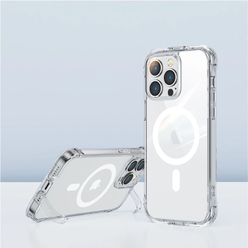 Joyroom Magnetic Defender magnetyczne etui do iPhone 14 pancerny pokrowiec z haczykami podstawką przezroczysty (kompatybilne z MagSafe)