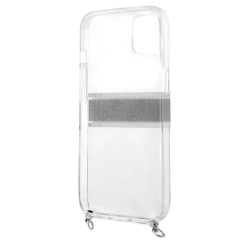 Etui Guess 4G Grey Strap Silver Chain na iPhone 13 mini - przezroczyste