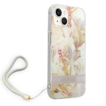 Etui Guess Flower Strap na iPhone 14 - fioletowe