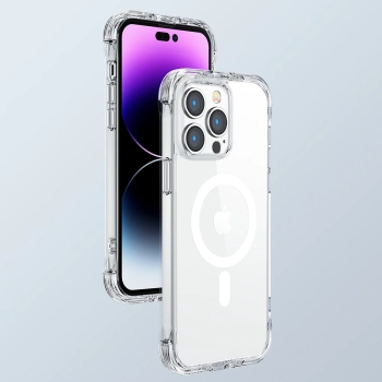 Joyroom Magnetic Defender magnetyczne etui do iPhone 14 Pro Max pancerny pokrowiec z haczykami podstawką przezroczysty (kompatybilne z MagSafe)