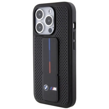 Etui BMW Grip Stand Smooth & Perforated na iPhone 15 Pro - czarne