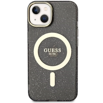 Etui Guess Glitter Gold MagSafe na iPhone 14 - czarne