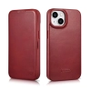 iCarer CE Oil Wax Premium Leather Folio Case skórzane etui iPhone 14 z klapką magnetyczne MagSafe czerwony (AKI14220705-RD)