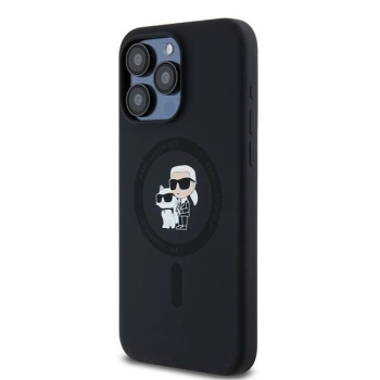 Etui Karl Lagerfeld Silicone Karl&Choupette Ring MagSafe na iPhone 15 Pro Max - czarne