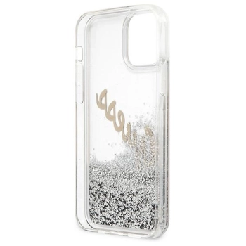 Etui Guess Glitter Vintage Script na iPhone 12 mini - srebrne