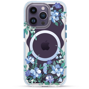 Kingxbar Flora Series magnetyczne etui iPhone 14 Pro Max MagSafe ozdobione nadrukiem w kwiaty orchid