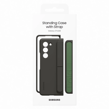 Etui silikonowe do Samsung Galaxy Z Fold 5 z podstawką i paskiem - czarne