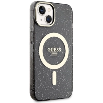 Etui Guess Glitter Gold MagSafe na iPhone 14 - czarne