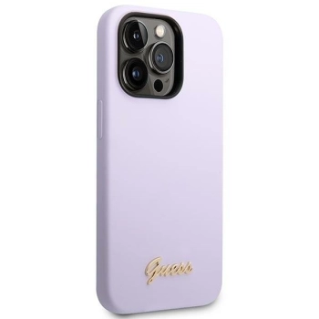 Etui Guess Silicone Vintage Gold Logo na iPhone 14 Pro - fioletowe