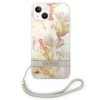 Etui Guess Flower Strap na iPhone 14 - fioletowe
