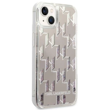 Etui Karl Lagerfeld Liquid Glitter Monogram na iPhone 14 Plus - srebrne