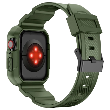 Kingxbar CYF537 2w1 pancerne etui Apple Watch SE, 9, 8, 7, 6, 5, 4, 3, 2, 1 (45, 44, 42 mm) z paskiem zielone