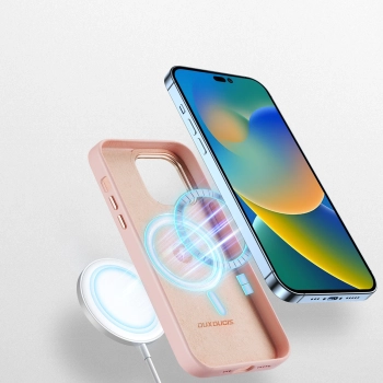 Dux Ducis Grit skórzane etui do iPhone 14 Pro elegancki pokrowiec ze sztucznej skóry (kompatybilne z MagSafe) różowy