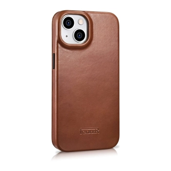 iCarer CE Oil Wax Premium Leather Folio Case skórzane etui iPhone 14 z klapką magnetyczne MagSafe brązowy (AKI14220705-BN)