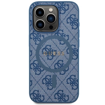Etui Guess 4G Collection Leather Metal Logo MagSafe na iPhone 15 Pro Max - niebieskie