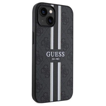 Etui Guess 4G Printed Stripes MagSafe na iPhone 15 / 14 / 13 - czarne