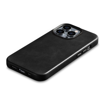 iCarer Oil Wax Premium Leather Case skórzane etui iPhone 14 Pro Max magnetyczne z MagSafe czarny (WMI14220704-BK)