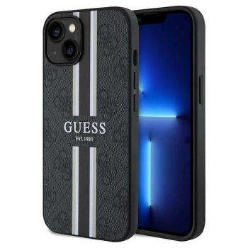 Etui Guess 4G Printed Stripes MagSafe na iPhone 15 / 14 / 13 - czarne