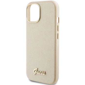 Etui Guess Glitter Glossy Script do iPhone 15 - złote