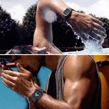 Protect Strap Band opaska z etui do Apple Watch 7 / 6 / 5 / 4 / 3 / 2 / SE (41 / 40 / 38mm) obudowa pancerny pokrowiec na zegarek czarny / złoty