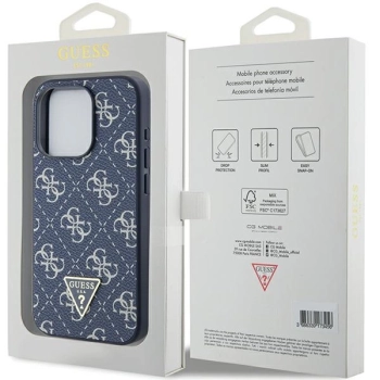 Etui Guess 4G Triangle Metal Logo na iPhone 15 Pro - niebieskie
