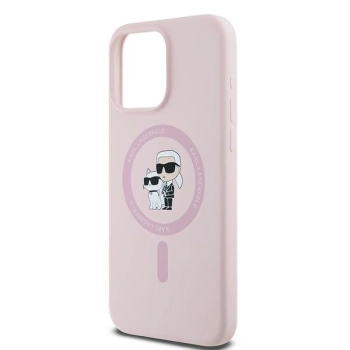 Etui Karl Lagerfeld Silicone Karl&Choupette Ring MagSafe na iPhone 15 Pro Max - różowe