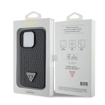 Etui Guess Croco Triangle Metal Logo do iPhone 15 Pro - czarne