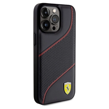 Etui Ferrari Perforated Waves Metal Logo na iPhone 15 Pro Max - czarne