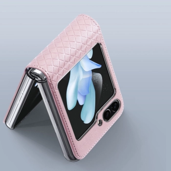 Skórzane etui Samsung Galaxy Z Flip5 5G z klapką portfel pokrowiec na tył Dux Ducis Bril - różowe