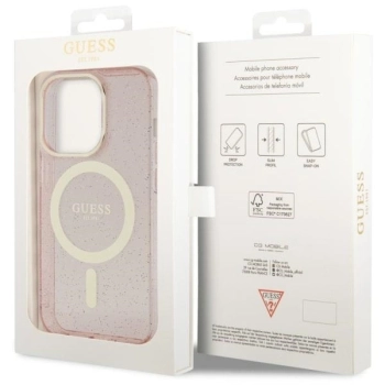 Etui Guess Glitter Gold MagSafe na iPhone 14 Pro Max - różowe
