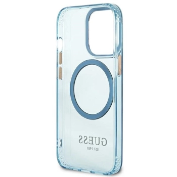 Etui Guess Gold Outline Translucent MagSafe na iPhone 13 Pro Max - niebieskie