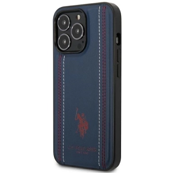 Etui U.S. Polo Assn. Leather Stitch na iPhone 14 Pro - granatowe