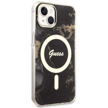 Etui Guess Golden Marble MagSafe na iPhone 14 - czarne