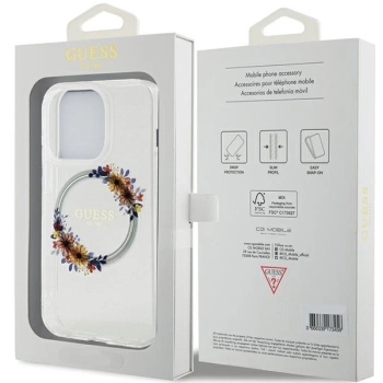 Etui Guess IML Flowers Wreatch MagSafe na iPhone 15 Pro - przezroczyste