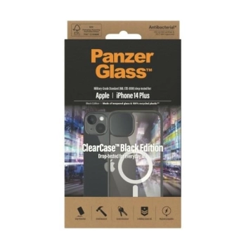 Etui PanzerGlass ClearCase z MagSafe antybakteryjne na iPhone 14 Plus / 15 Plus - przezroczysto-czarne