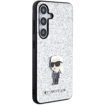 Etui Karl Lagerfeld Fixed Glitter Ikonik Logo Metal Pin na Samsung Galaxy S24+ - srebrne