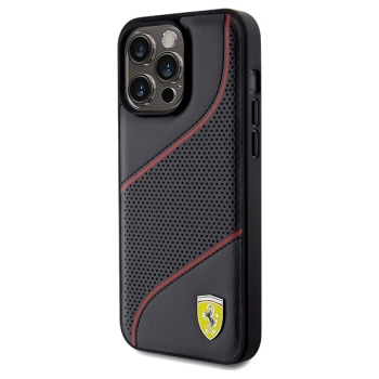 Etui Ferrari Perforated Waves Metal Logo na iPhone 15 Pro Max - czarne
